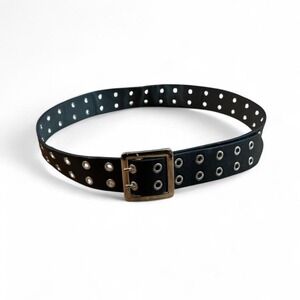 Women's Double Laser Cut Adjustable Western Grommet Belt Black Large